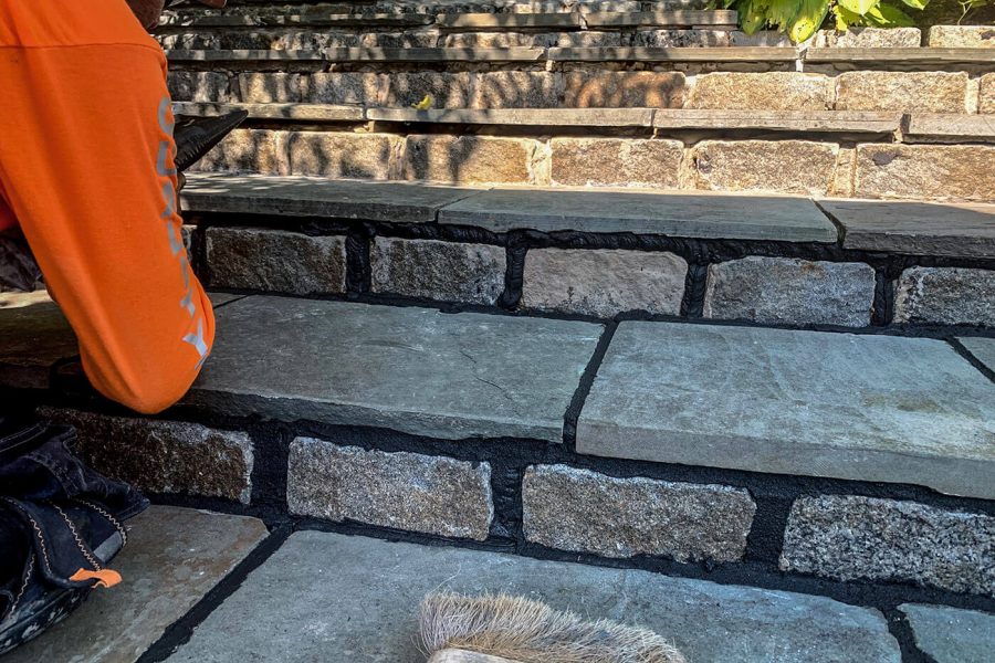 Repointing steps with dark mortar